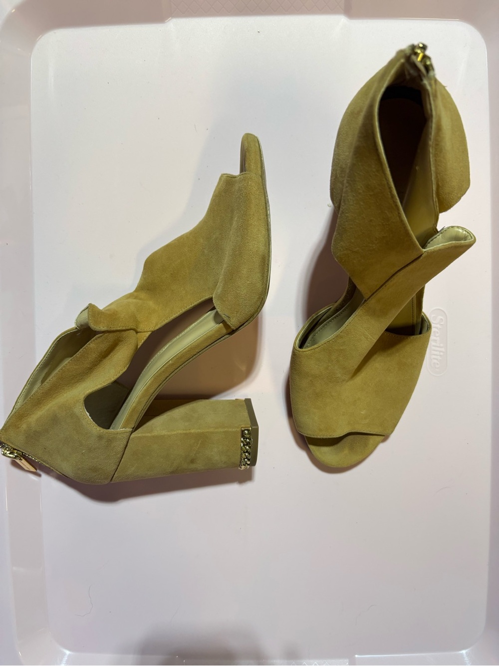 Michael Kors Tan Suede Peep-Toe Block Heels